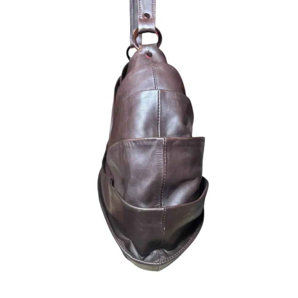 Christian Louboutin Dark Brown Leather Layered Hobo Bag Auth Shoulder Bag